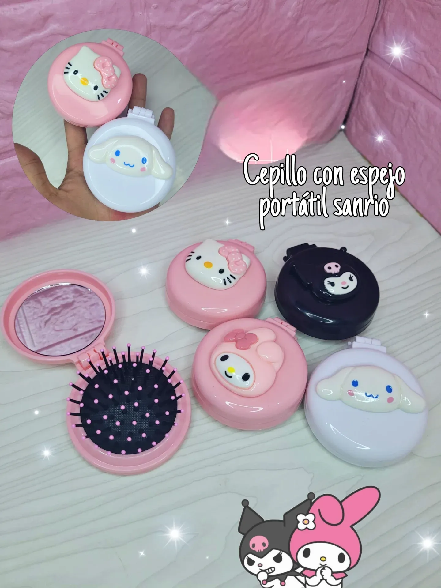 CEPILLO PORTATIL CON ESPEJO DE SANRIO