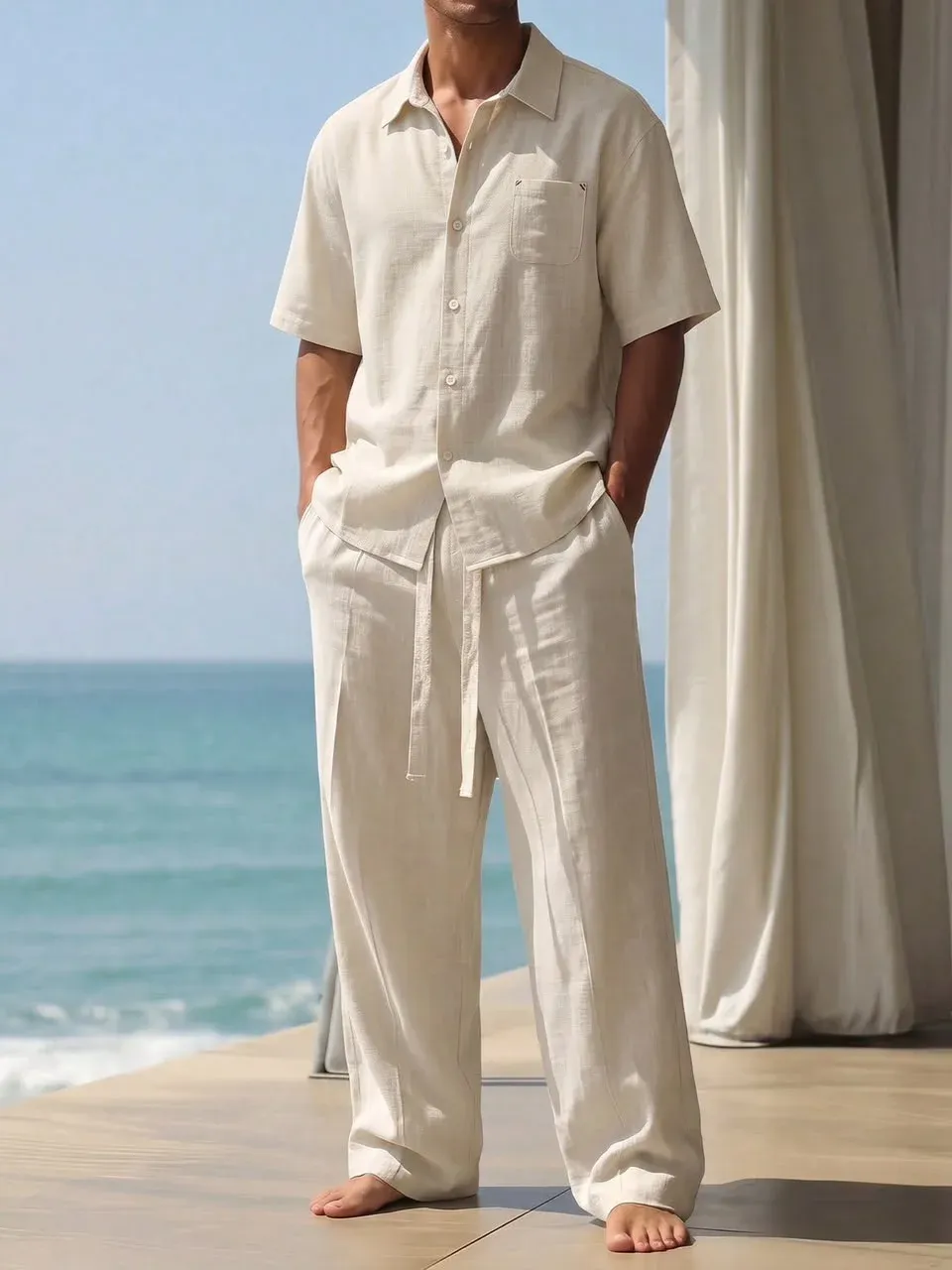 Conjunto casual Beige, Camisa de Botones