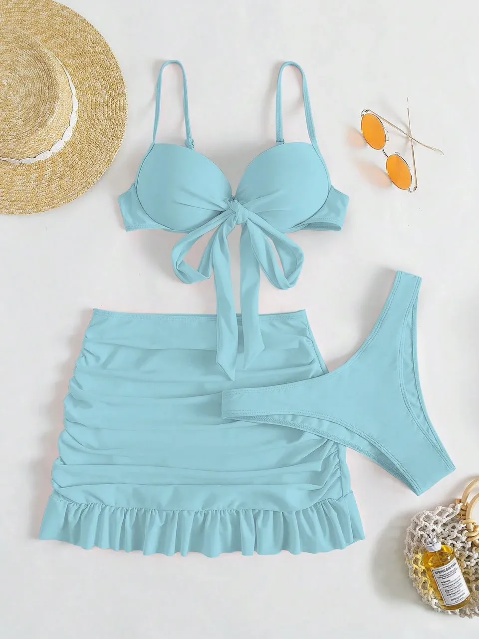 Traje de Baño 3 piezas Azul Claro