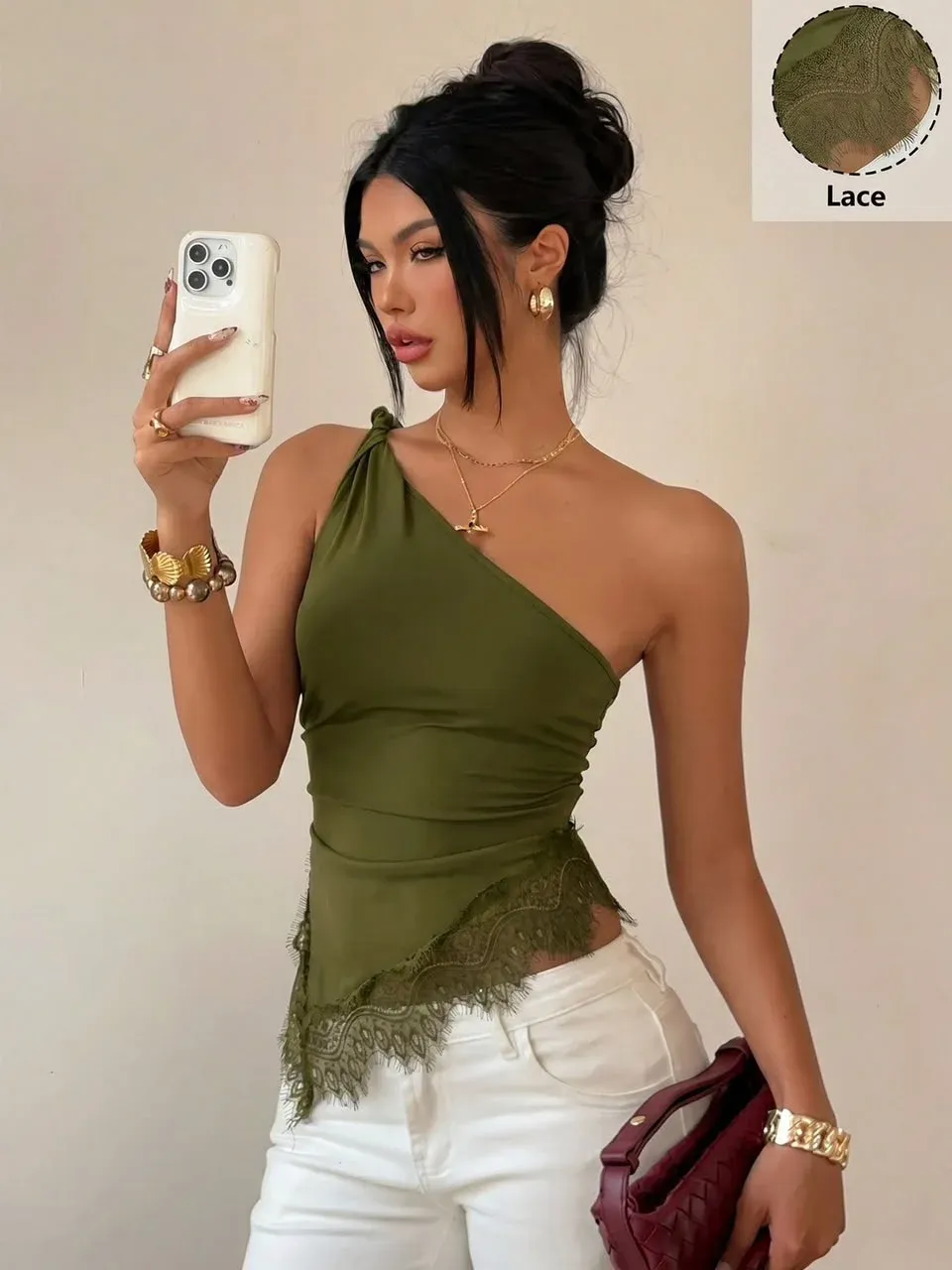 Top de un solo hombro Verde