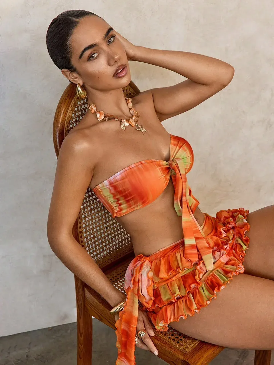 Conjunto Verano Estampado Naranja
