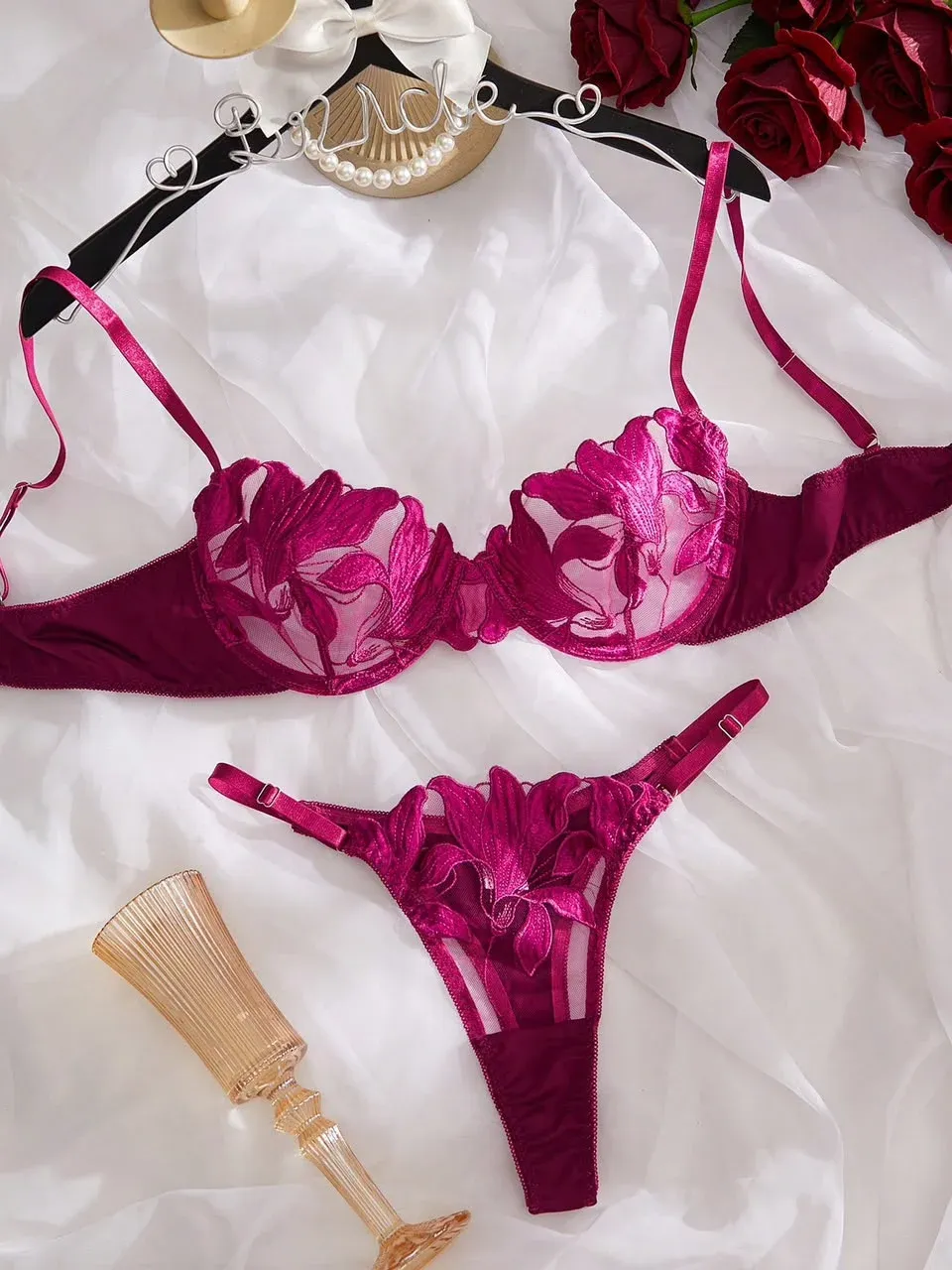 Conjunto de lenceria Morado con Transparencias