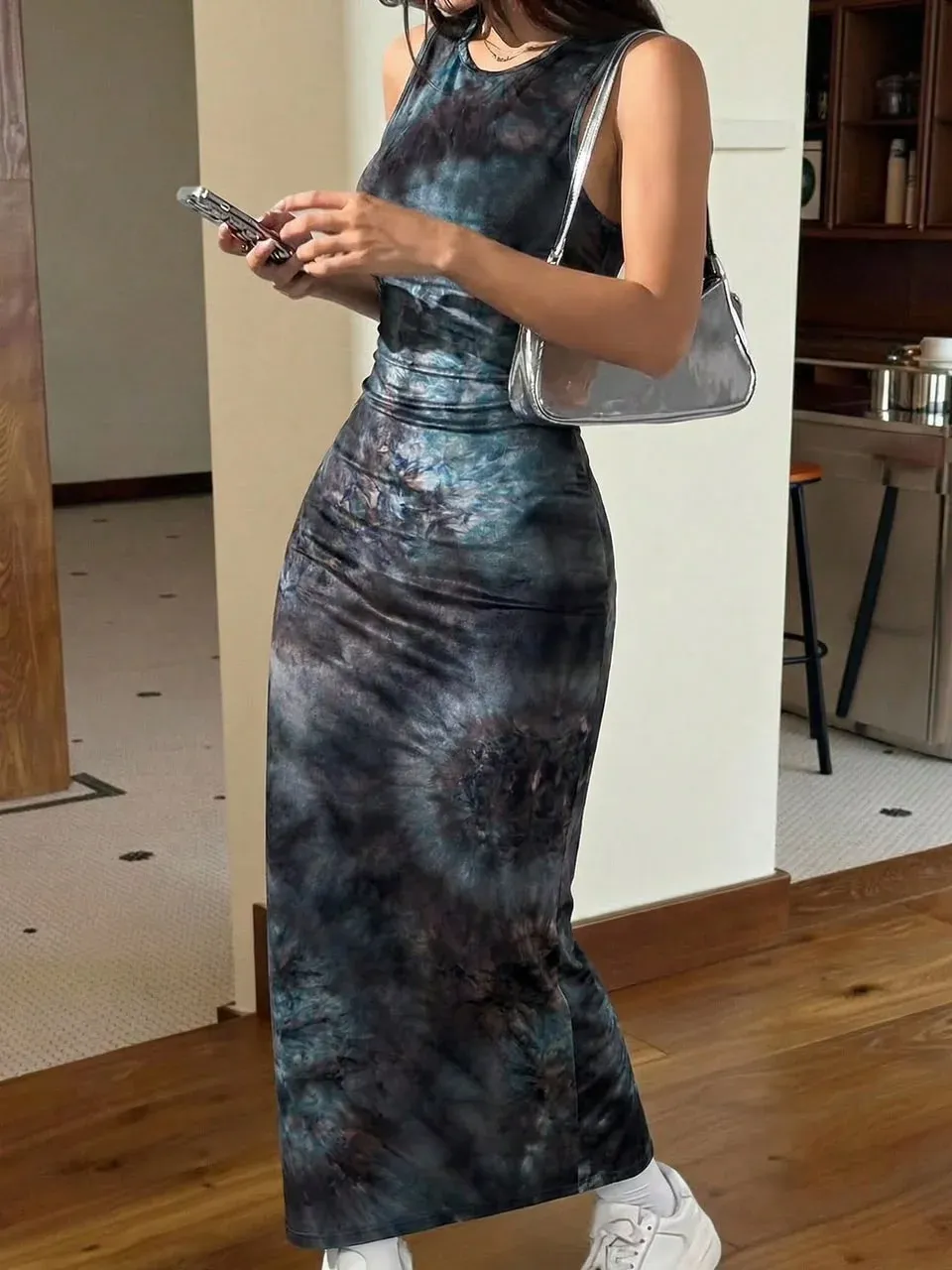 Vestido Negro sin mangas estampado