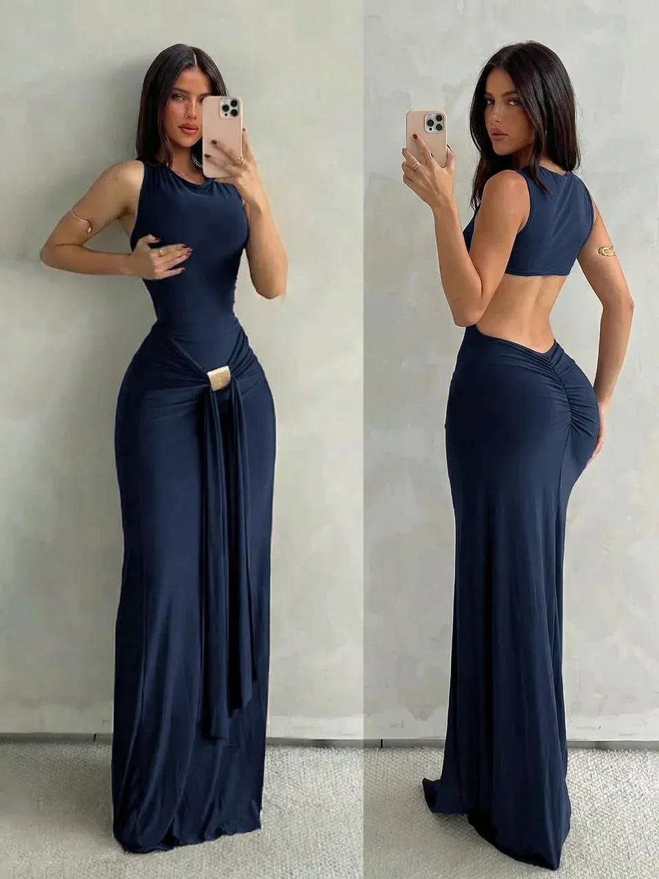 Vestido Azul Elegante Largo Ajustado
