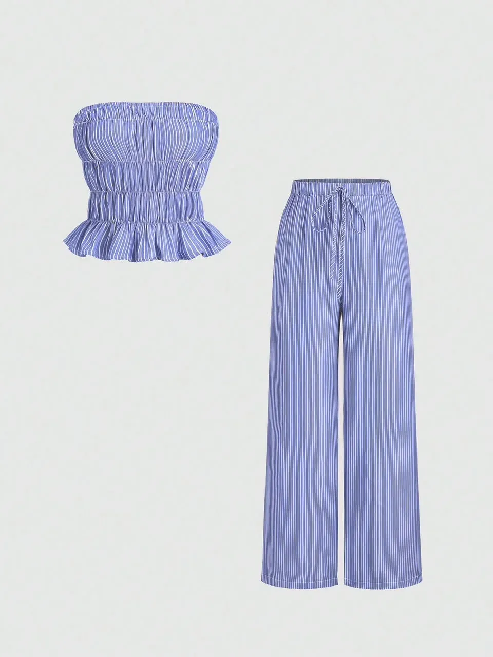 Conjunto Azul Claro, Pantalones corte recto y top strapless