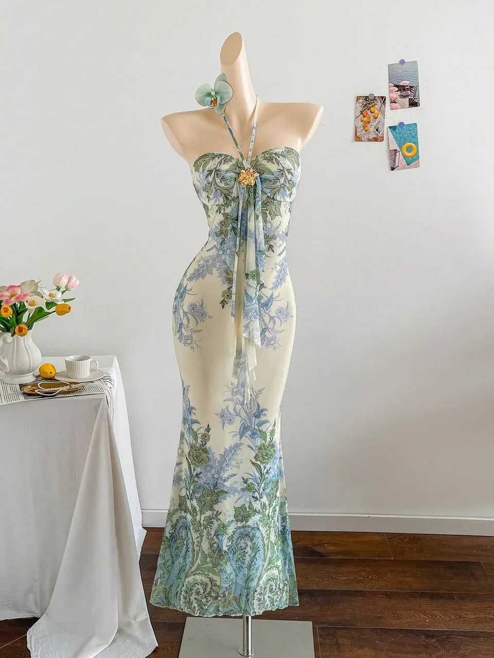 Vestido estampado Crema