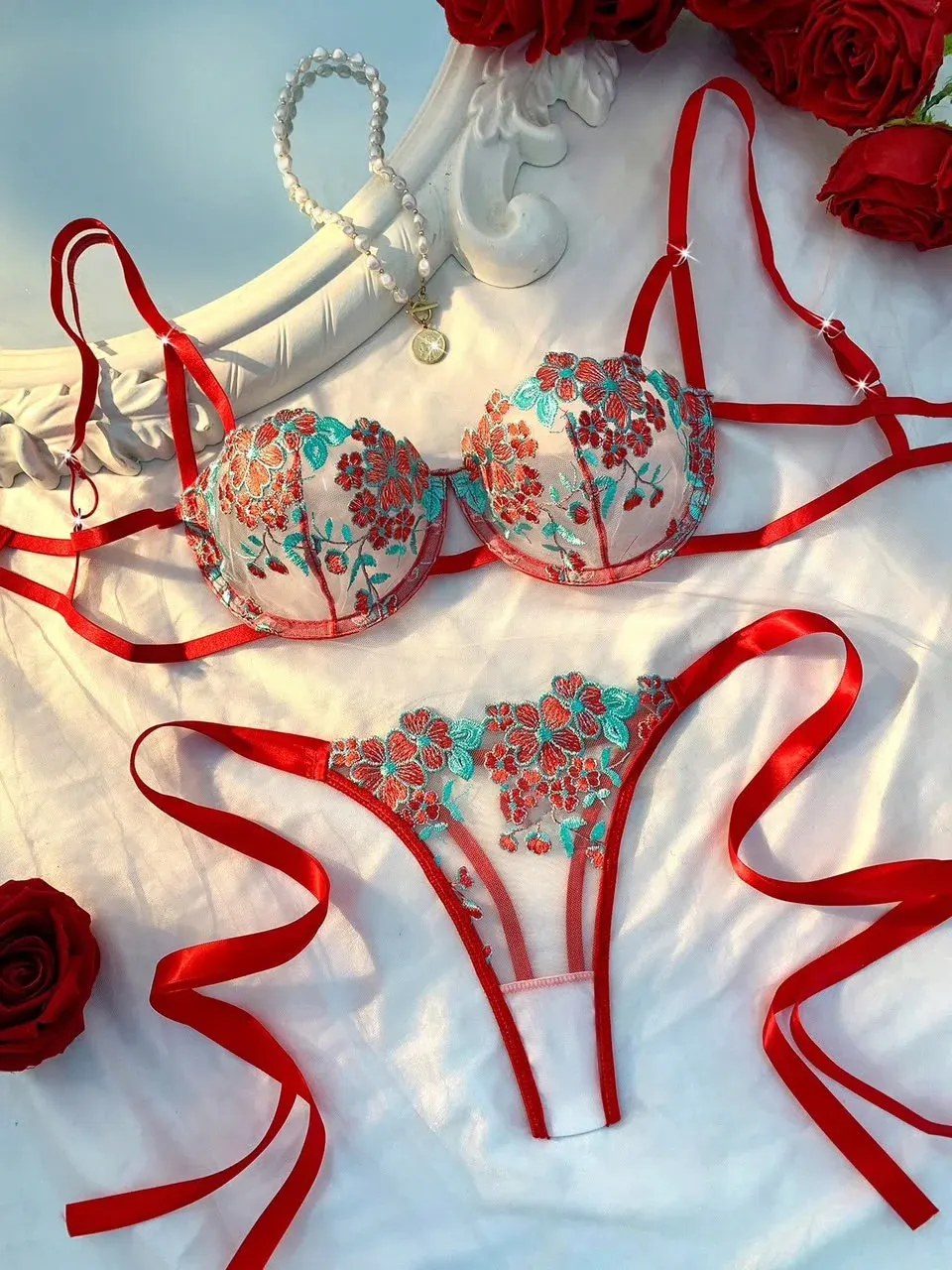 Conjunto de Lencería Roja