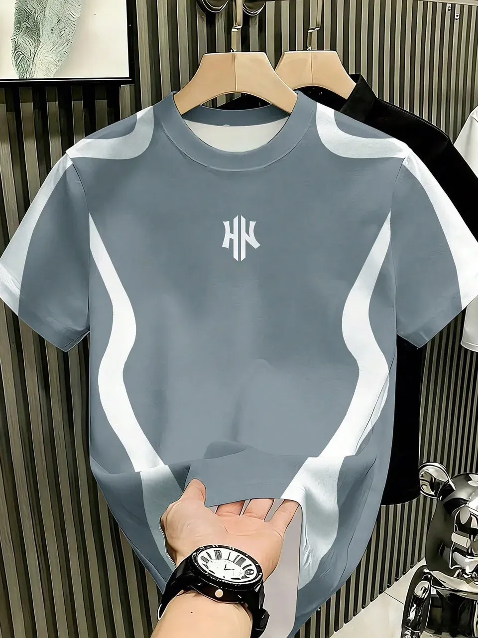 Camisa Gris/Blanco Estampada Oversize