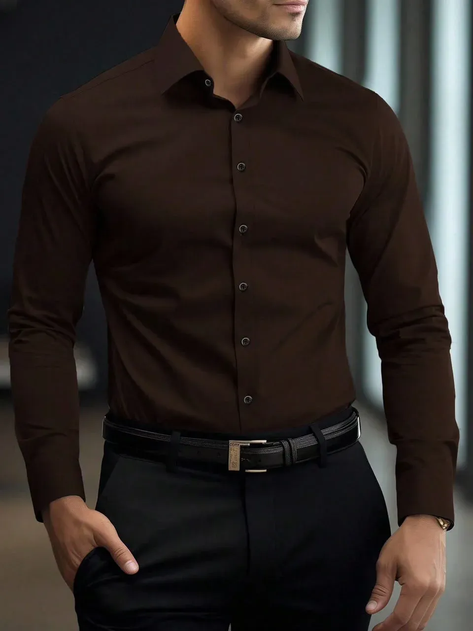 Camisa de vestir marrón