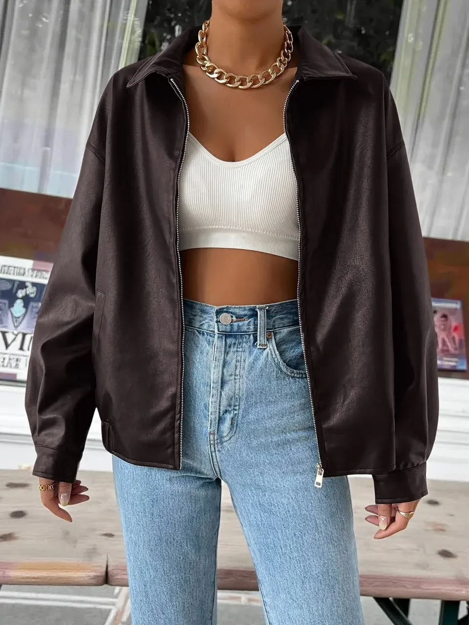 Chaqueta semicuero marrón