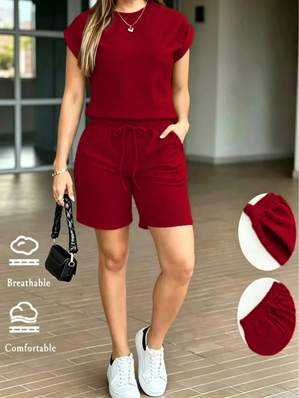Conjunto bermuda casual vino