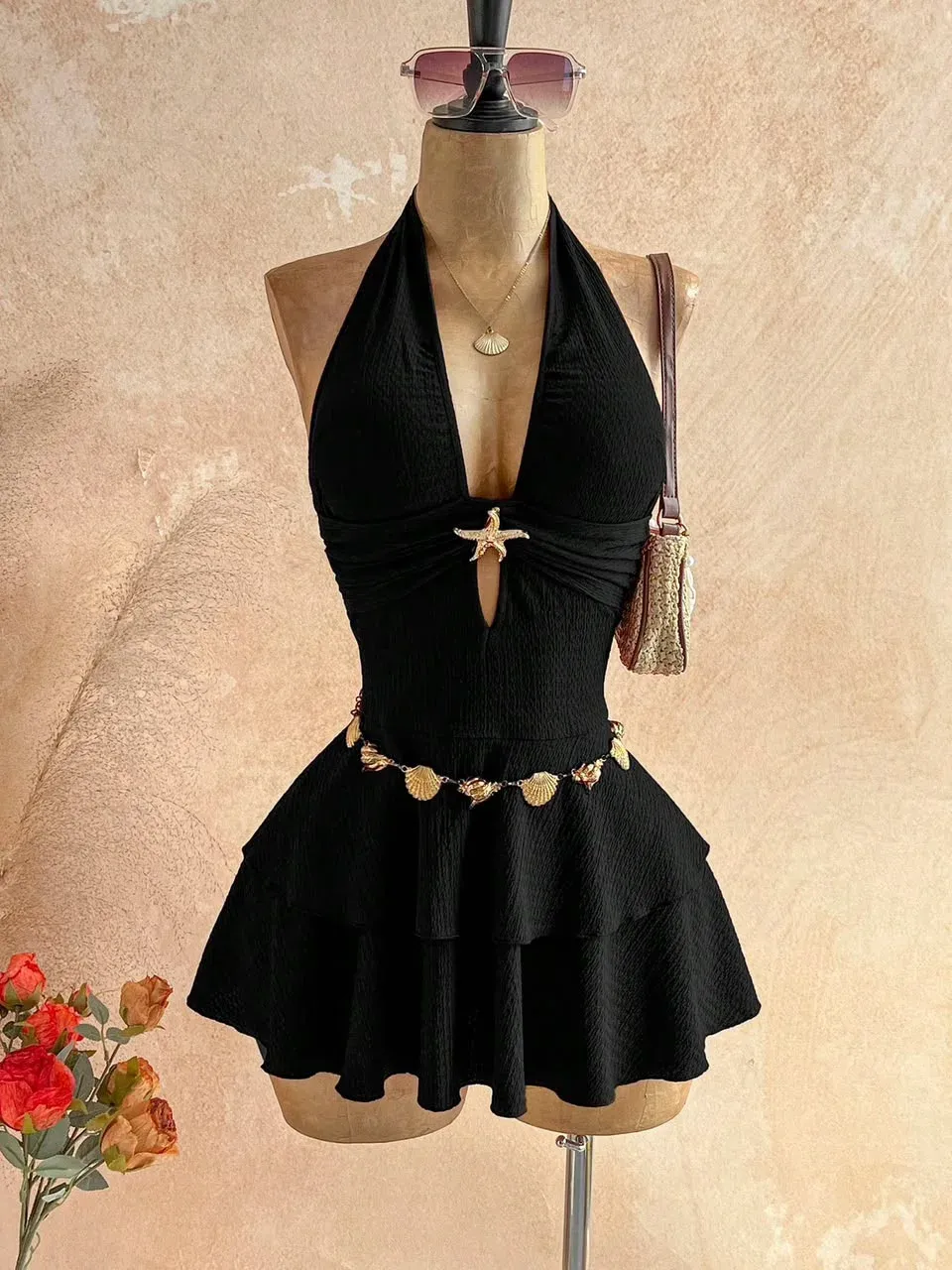 Vestido playero negro estrella