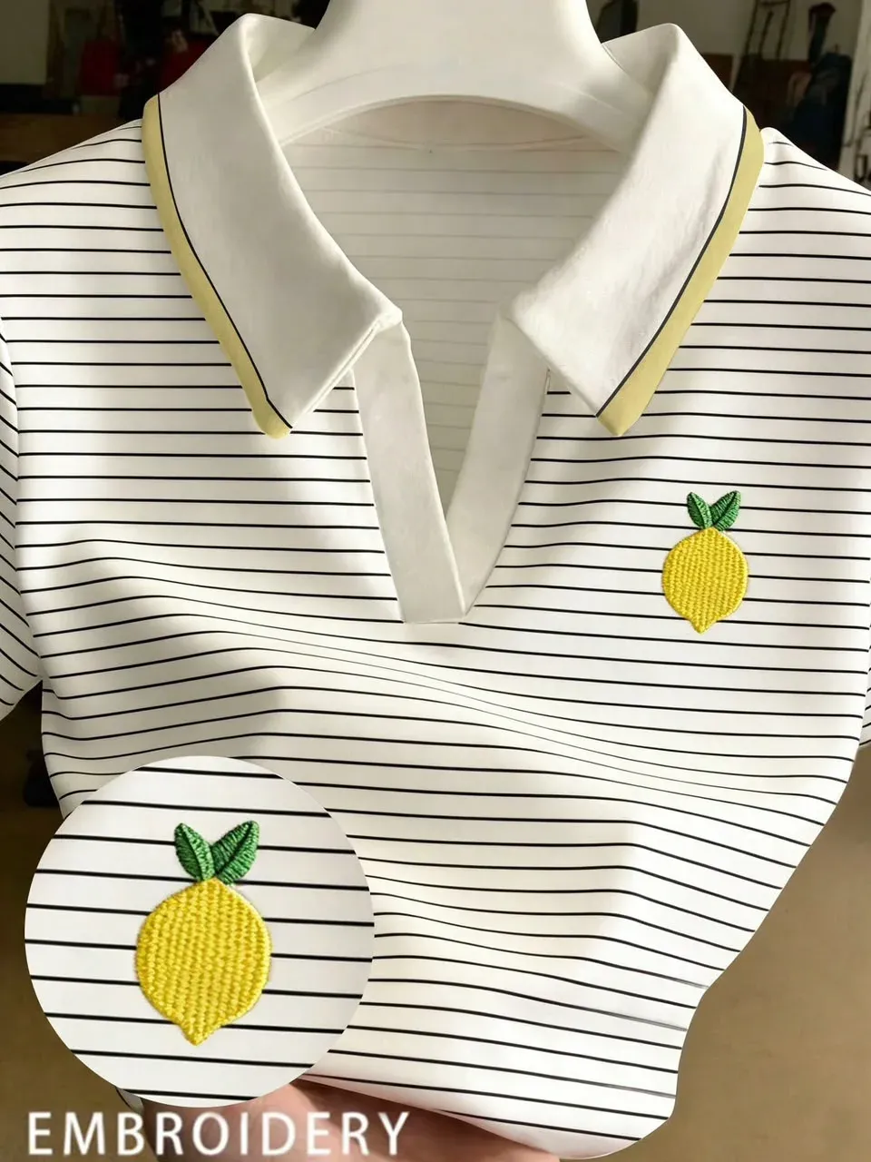 Camiseta polo rayas limón