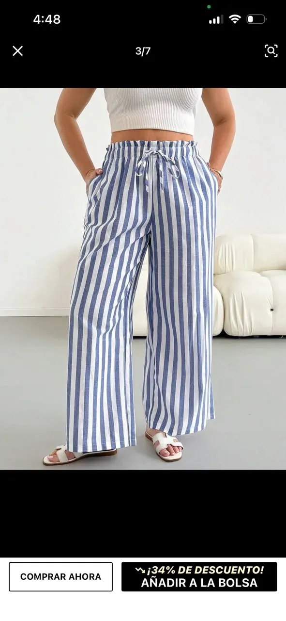 Pantalón holgado rayas azul blanco
