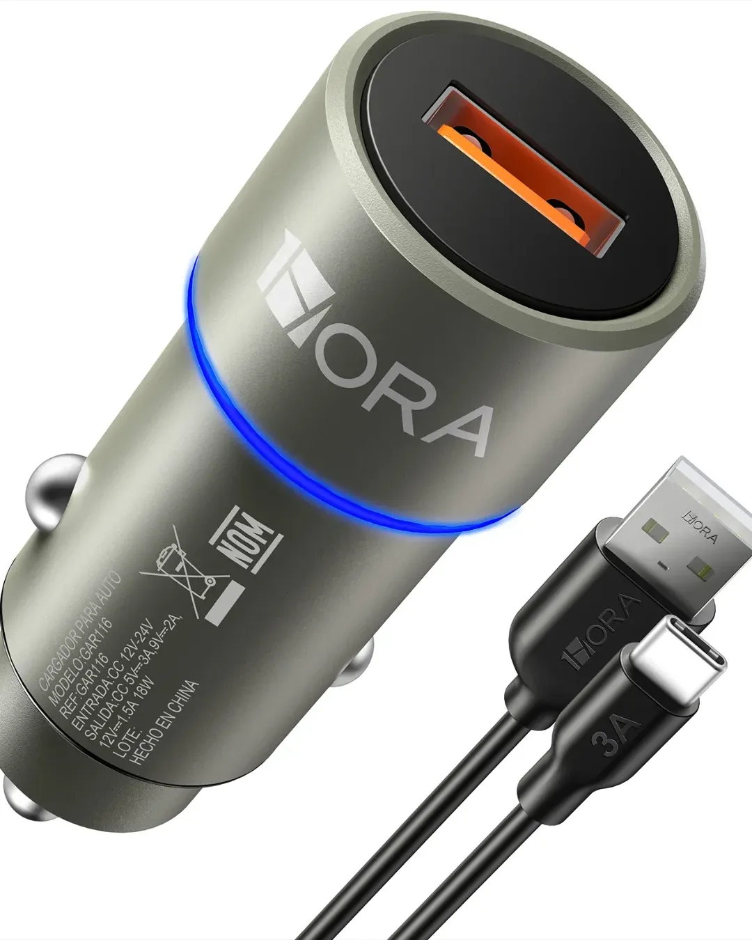 Cargador de Carro 3A USB + Type-C (GAR116)