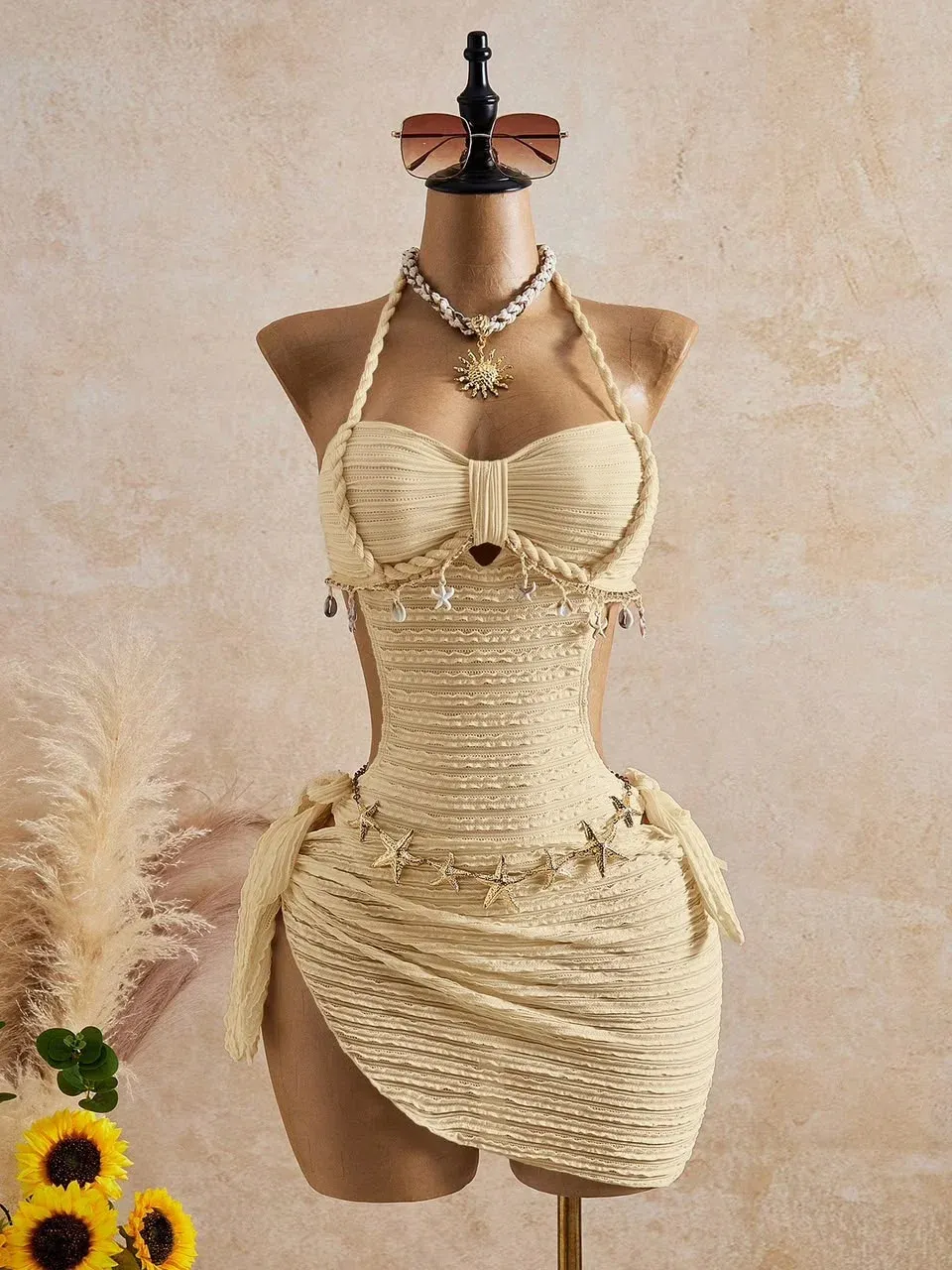 Vestido tejido beige