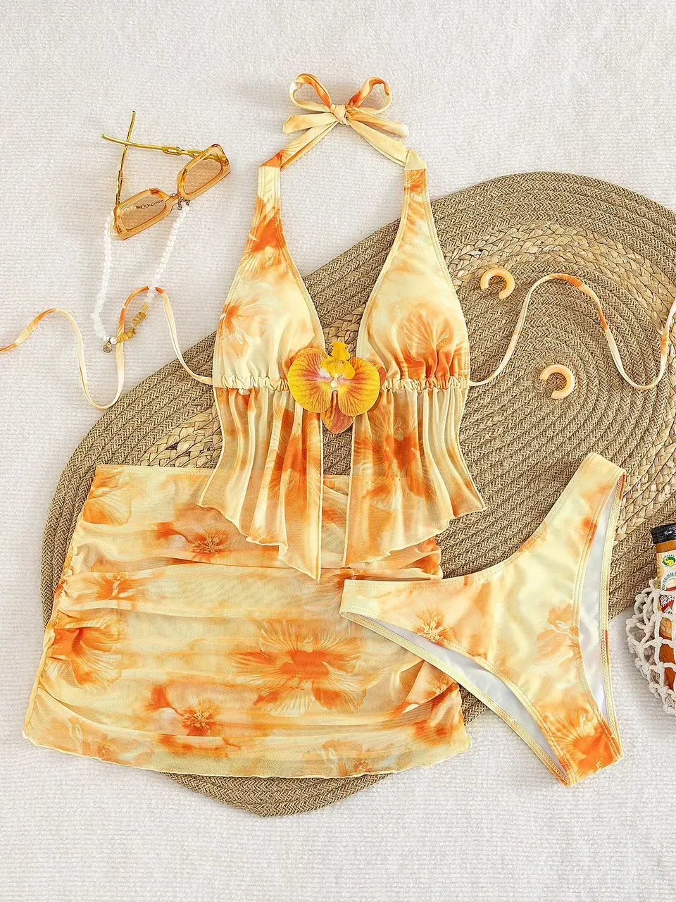 Vestido playero estampado naranja
