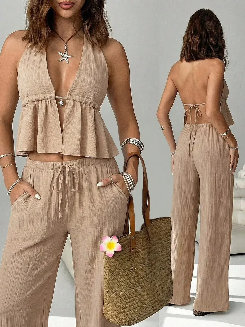 Conjunto beige de dos piezas