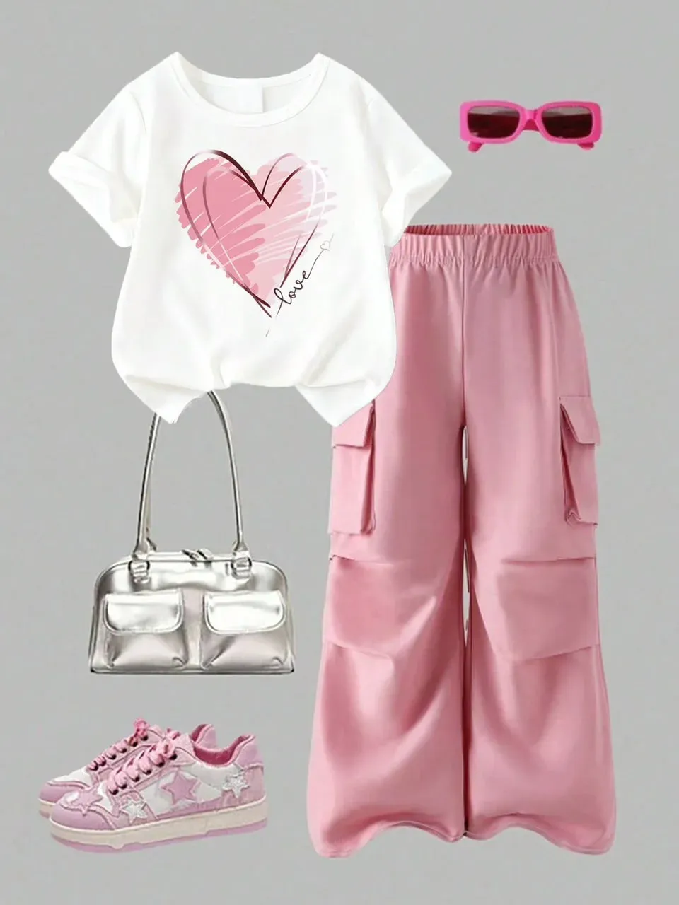 Conjunto juvenil rosado y blanco
