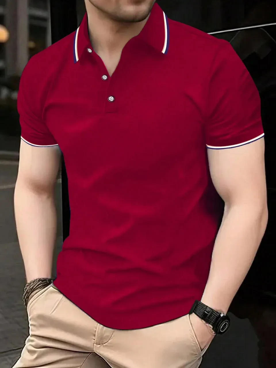 Camisa estilo polo rojo masculino