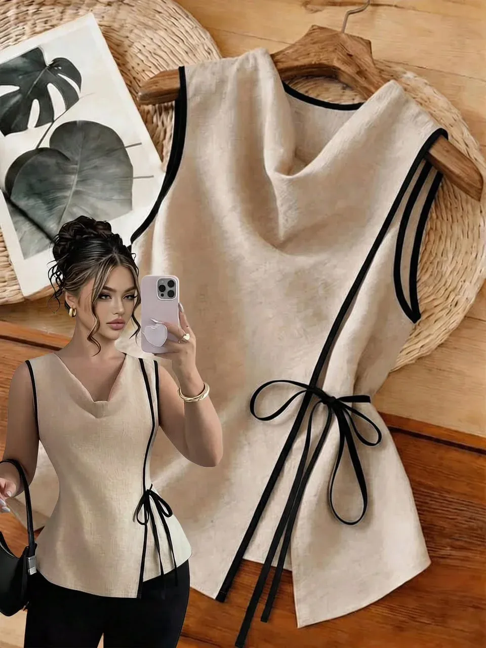 Blusa beige con lazo