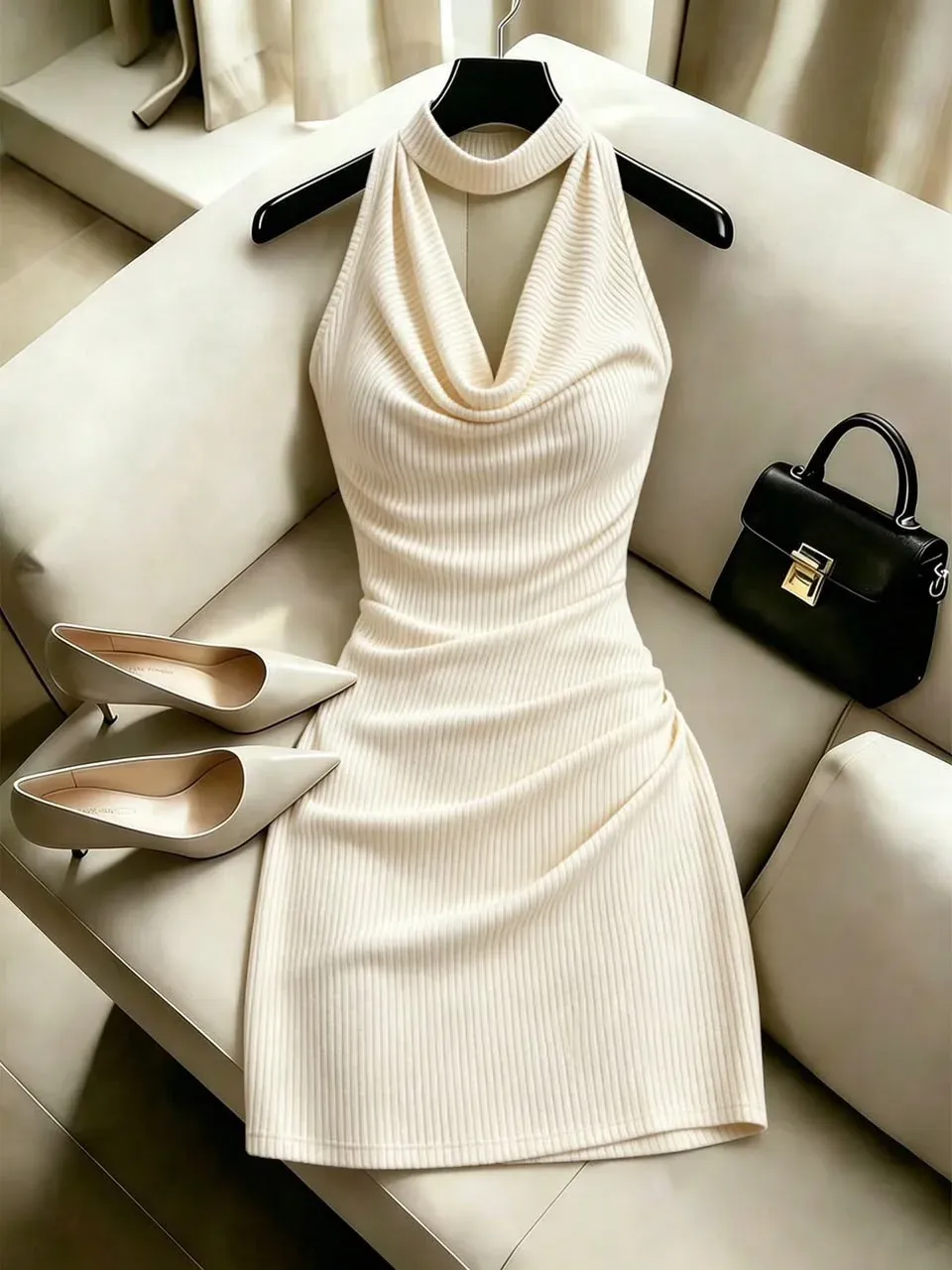 Vestido corto beige elegante